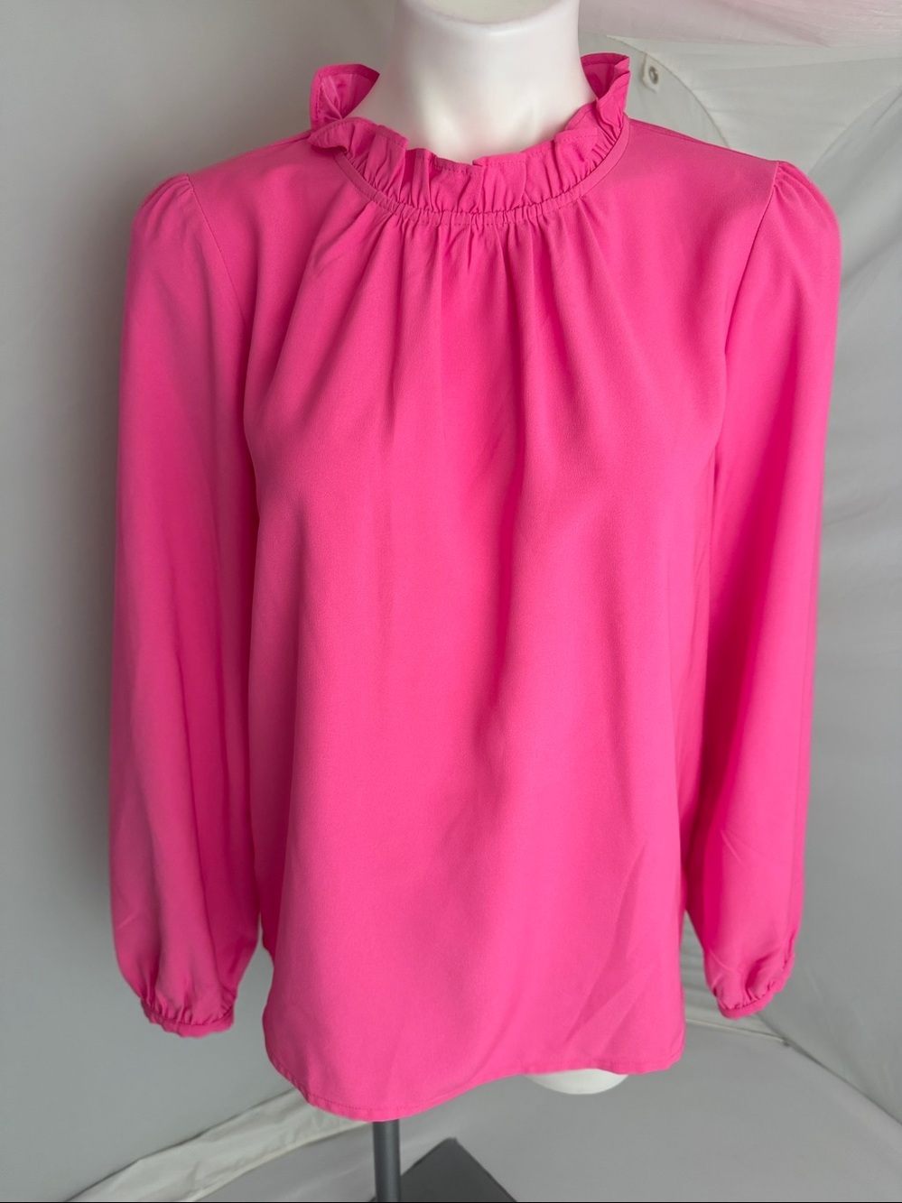 J. Crew neon tulip pink ruffle neck long sleeve high neck blouse - Picture 1 of 11